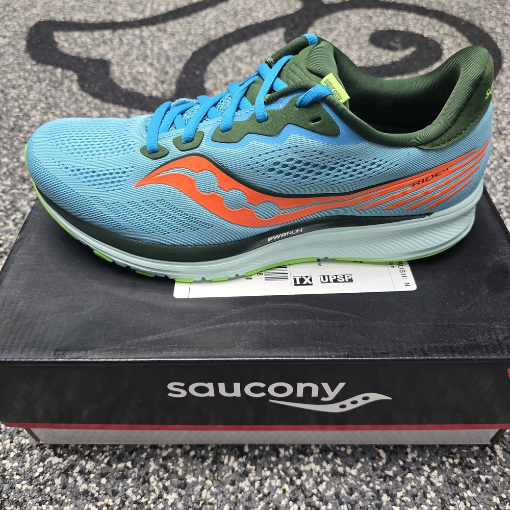 Saucony RIDE 14 (sz 10m) Blue and Orange Running Shoes